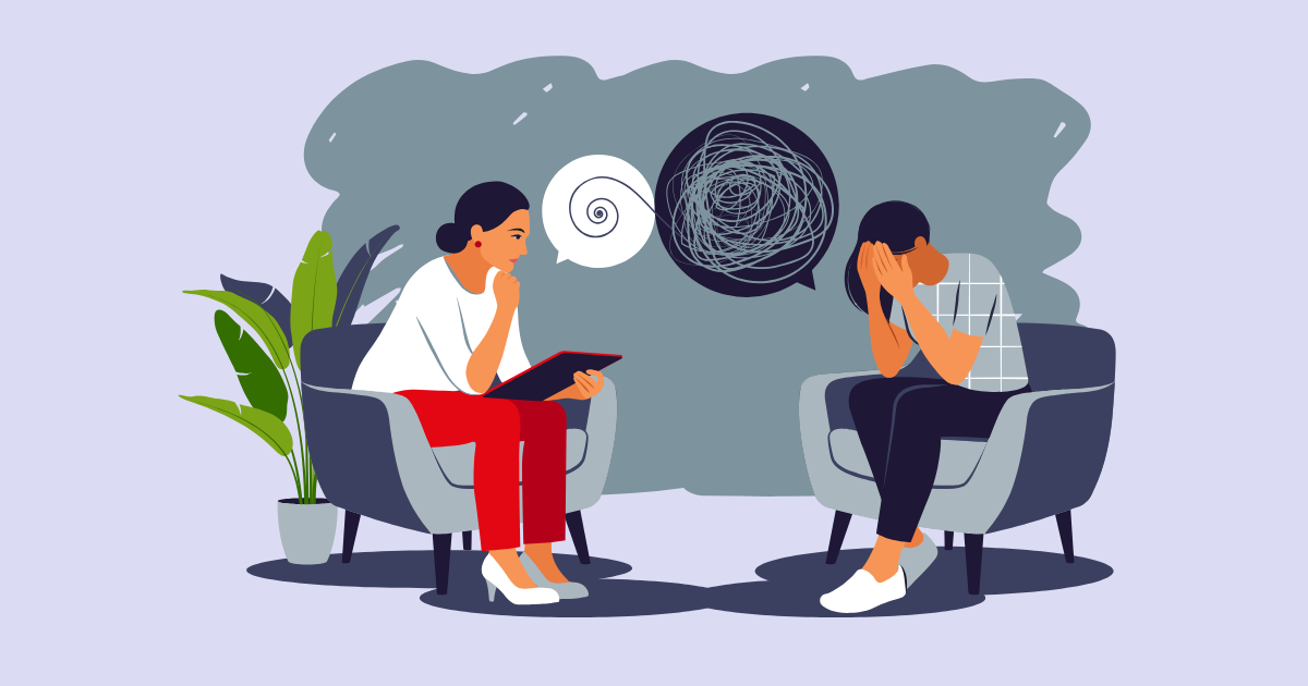 Illustration of a patient preparing for a consultation for the Optimum Mental Health Services first psychiatric session blog in Renton, Washington.
